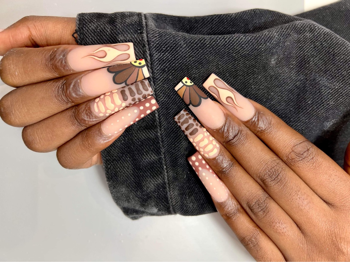 Nude and brown autumn abstract nail art